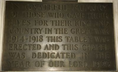 Memorial chapel plaque dedication