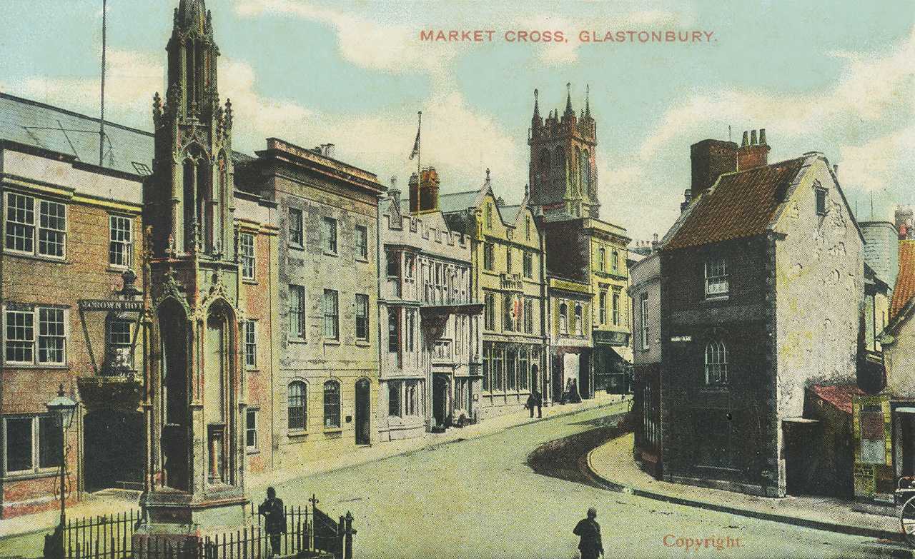 Glastonbury market place, old postcard