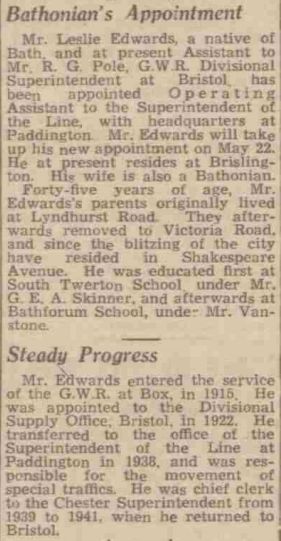 1946 article on Leslie Edwards
