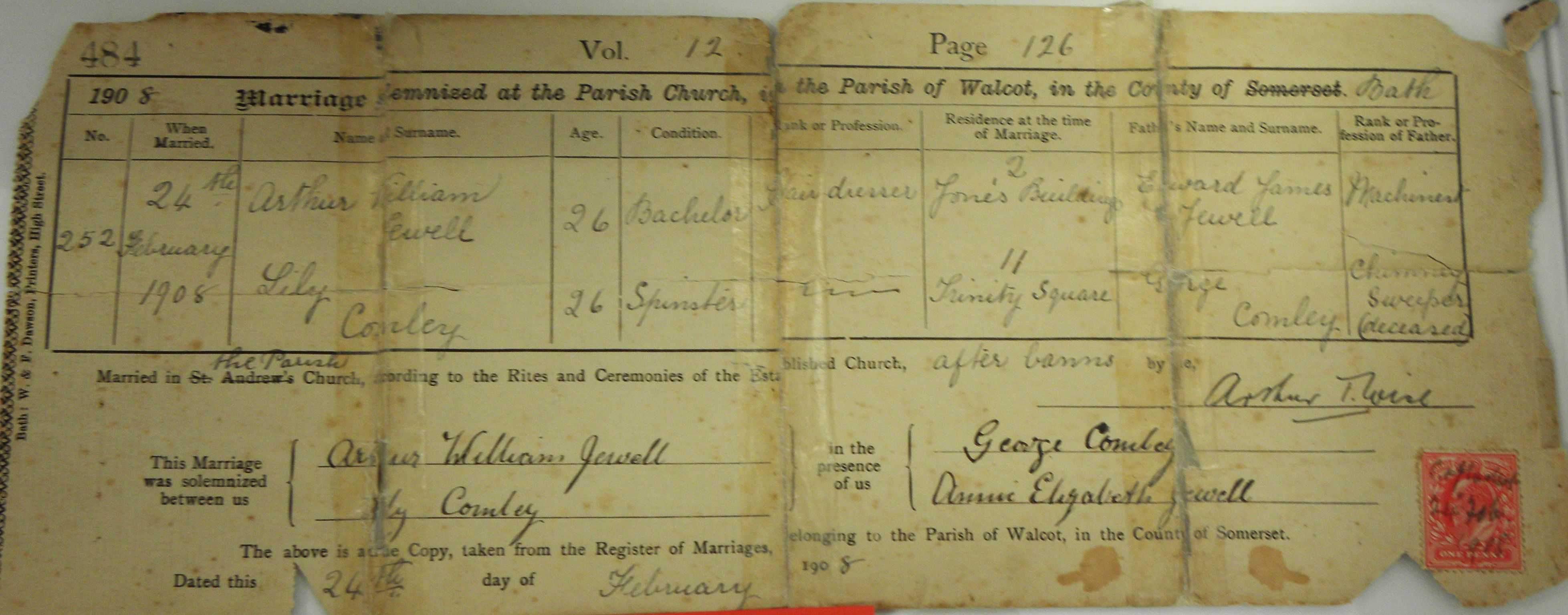 Jewell marriage certificate