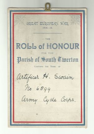 Roll of Honour certificate for Harold Swain